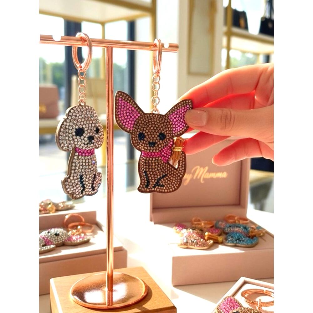 Sparkling Pink Chihuahua Dog  Keychain with Tassel